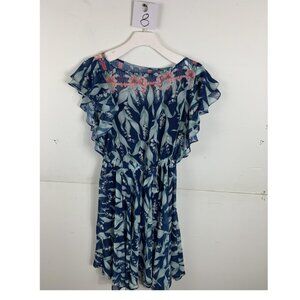 Anthropologie Eva Franco Blue Floral Mini Ruffle Dress